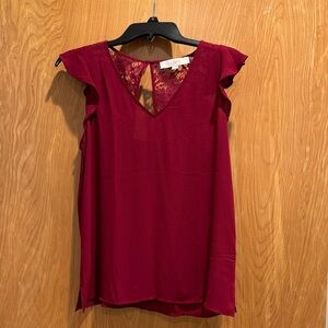 LOFT Burgundy Flutter Sleeve Blouse